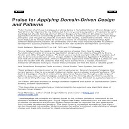 Praise for Applying Domain-Driven Design
and Patterns
"I don't know what it was I professed to doing before I had added Domai