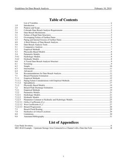Guidelines for Dam Breach Analysis
February 10, 2010
i
Table of Contents
List of Variables .........................