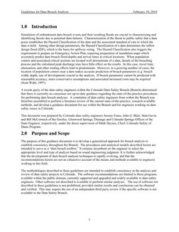 Guidelines for Dam Breach Analysis
February 10, 2010
1
1.0 Introduction
Simulation of embankment dam breach events and