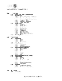 4.0 CONTENTS TO MODULE 4
.
4.1.
VALVES