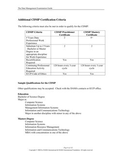 The Data Management Examination Guide
Additional CDMP Certification Criteria
The following criteria must also be met