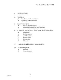 TABLE OF CONTENTS
1
1440-0001
I.
INTRODUCTION
II.
GENERAL
A.
Lead Estimator Responsibilities
B.
Core Estimate Requirement