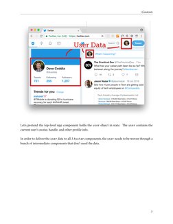 Contents
Let’s pretend the top-level App component holds the user object in state. The user contains the
current user’s avata