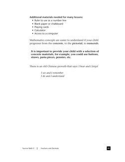 Additional materials needed for many lessons:
• Ruler to use as a number line
• Blank paper or chalkboard
• Playing cards
• C