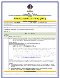 Lesson Plan Protocol
Pre-Lesson Planning, Plan for Lesson Implementation, and Post-Lesson Implementation Reflection
May 2009