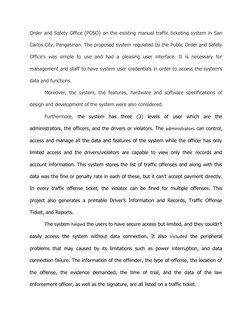 Order and Safety Office (POSO) on the existing manual traffic ticketing system in San
Carlos City, Pangasinan. The proposed s