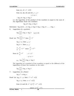 IX Class - Maths
LOGARITHMS
MATHEMATICS
68
from (1)
4
p
ab
x
from (1), (2), (3) and (4)
p
q r
x
x
p
q
r
lo