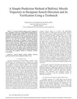A Simple Prediction Method of Ballistic Missile
Trajectory to Designate Search Direction and its
Verification Using a Testb