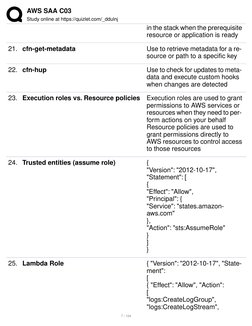 AWS SAA C03
Study online at https://quizlet.com/_ddulnj
in the stack when the prerequisite
resource or application is ready