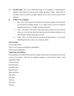 a)
Succulent feed: This is also called fresh forage or wet roughages. It include grasses,
legumes, cereals and root crops g