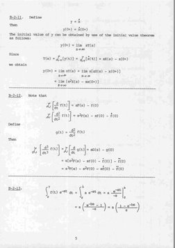 3-2-11.
Define
y = x
Thw
y(O+) = $(O+)
The i n i t i a l value of y can be obtained by use of the initial value theore