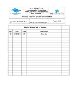 JASA KONSULTASI
PERENCANAAN PEKERJAAN
INSTRUMENTASI TANKI STORAGE
CPO DI PERAK
PROCESS CONTROL SYSTEM SPECIFICATION
Page 2 of