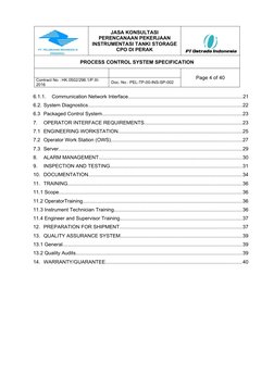 JASA KONSULTASI
PERENCANAAN PEKERJAAN
INSTRUMENTASI TANKI STORAGE
CPO DI PERAK
PROCESS CONTROL SYSTEM SPECIFICATION
Page 4 of