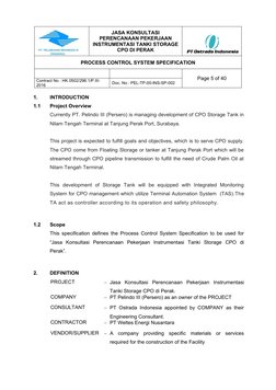 JASA KONSULTASI
PERENCANAAN PEKERJAAN
INSTRUMENTASI TANKI STORAGE
CPO DI PERAK
PROCESS CONTROL SYSTEM SPECIFICATION
Page 5 of