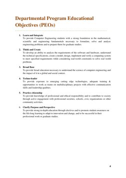 4
Departmental Program Educational
Objectives (PEOs)
1. Learn and Integrate
To provide Computer Engineering students