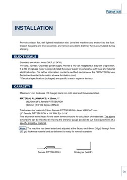 06
ELECTRICALS
INSTALLATION
Provide a clean, flat, well lighted installation site. Level the machine and anchor it to the flo