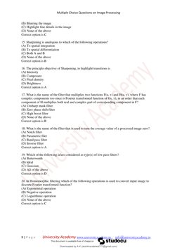 Multiple Choice Questions on Image Processing
9 | P a g e University Academy www.universityacademy.in , info@un