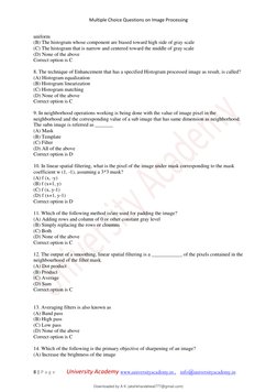 Multiple Choice Questions on Image Processing
8 | P a g e University Academy www.universityacademy.in , info@un