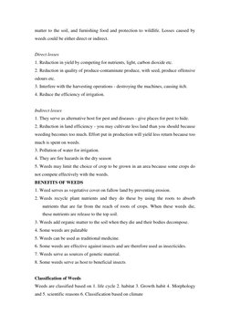 matter to the soil, and furnishing food and protection to wildlife. Losses caused by
weeds could be either direct or indirec