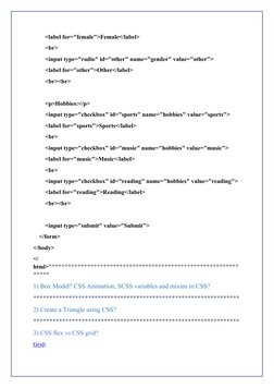 <label for="female">Female</label>
<br>
<input type="radio" id="other" name="gender" value="other">
