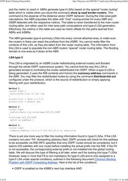 and the metric to reach it. ABRs generate type-4 LSAs based on the special “router routing”
table which is visible when you i