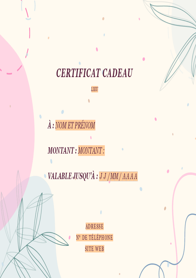 Formulaire certificat cadeau 1