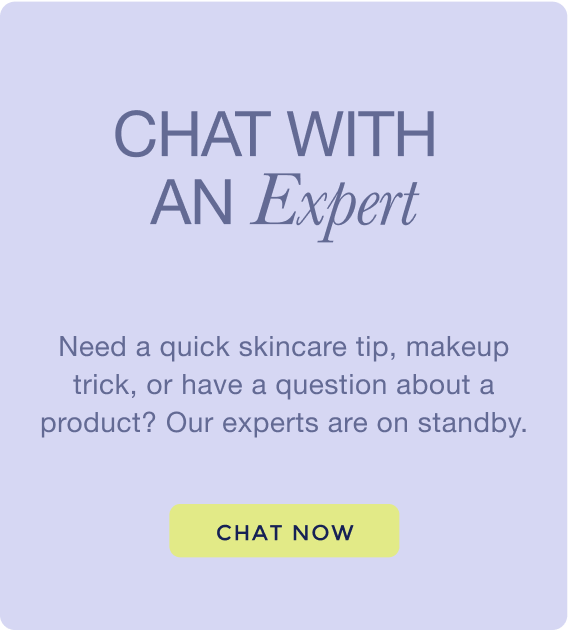 Screenshot of a section of fictitious cosmetic company’s website named Voerbon. The section is light purple and is offering users the chance to "Chat with an Expert" for skincare tips, makeup tricks, or product questions, with a "Chat Now" button.
