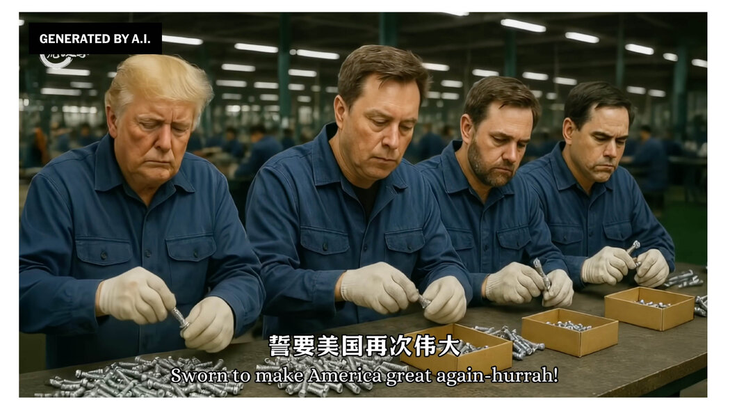 人工智能生成的音乐视频截图,视频嘲弄了特朗普总统及其政府。