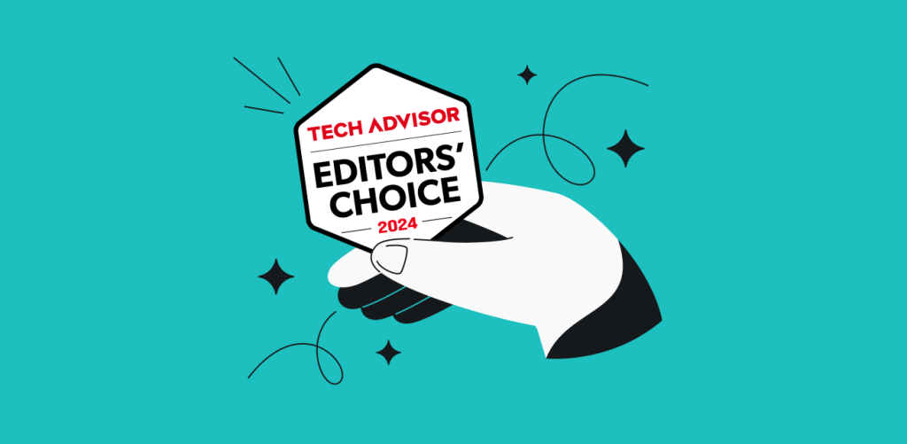 A hand holding a badge that says Tech Advisor editors choice 2024