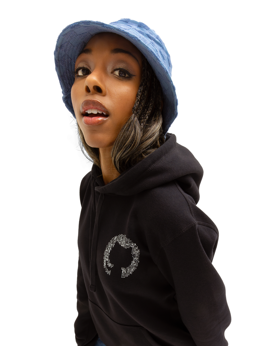Photo of a model wearing the Invertocat ASCII Pullover Hoodie