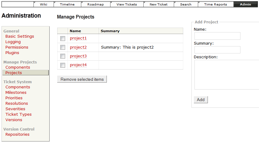 project admin interface project admin interface