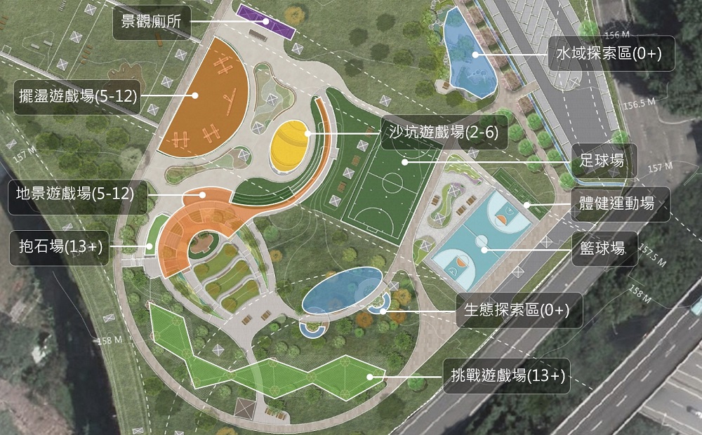 斥資近9千萬改善!桃園平鎮運動公園成全齡共融、生態永續場域 獲金質獎殊榮 1↑「平鎮運動公園遊戲場景觀改善工程」平面配置圖