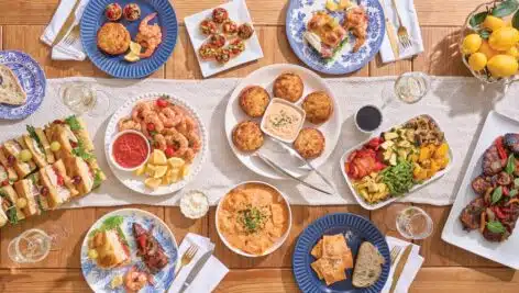 Plates of food on table from Carlino's Market.