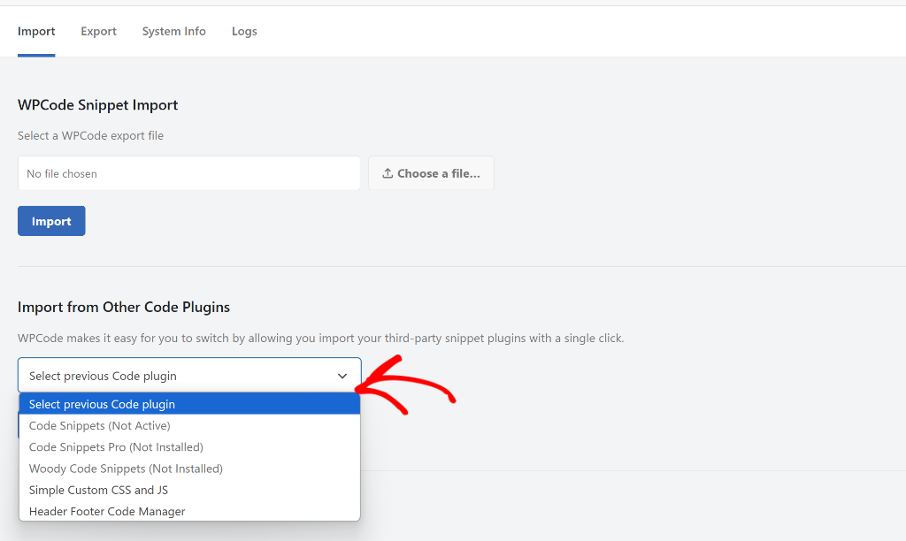Import snippets from simple css and header footer plugins