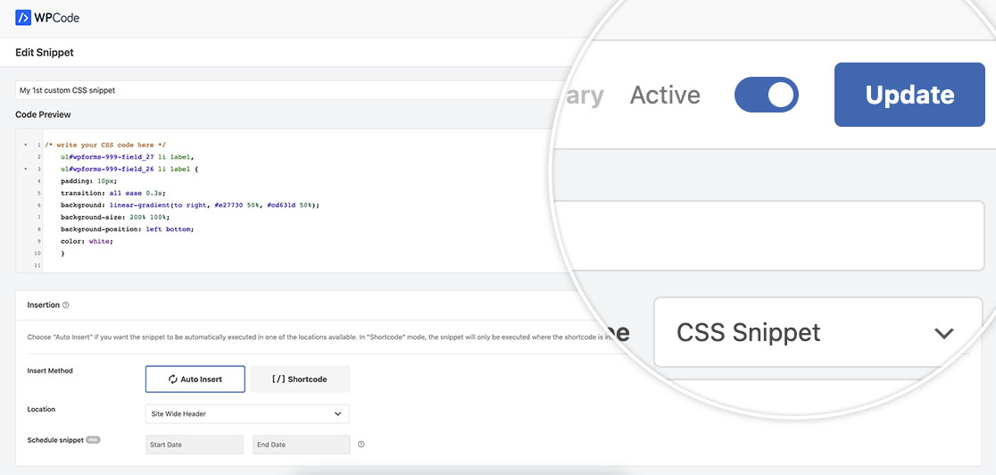 WPCode offre un modo molto semplice e facile per aggiungere CSS al vostro sito