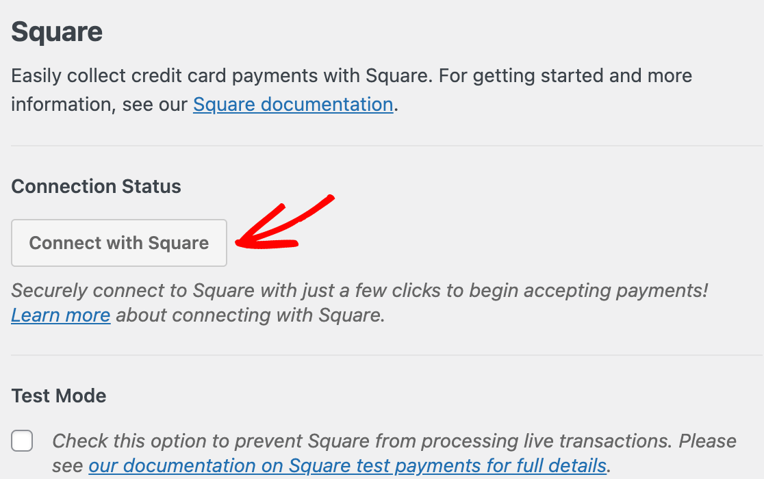 wpforms-connect-with-square - WPForms Le bouton "Connect with Square" dans les paramètres de paiement de WPForms