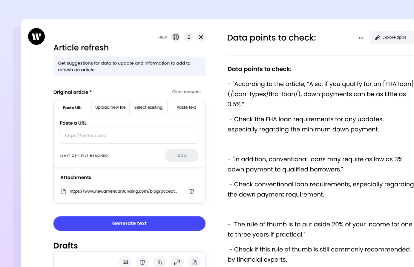 Using an AI app to refresh articles