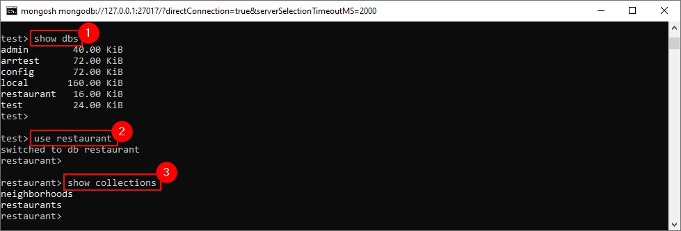 the show collections command in the mongodb shell
