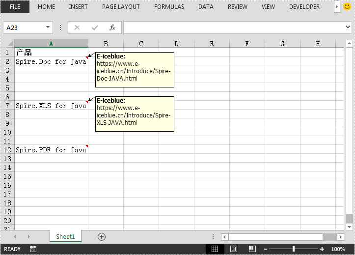 Java 在 Excel 文档中隐藏或显示批注