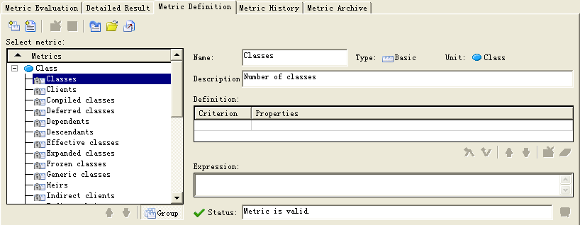 Metric definition panel