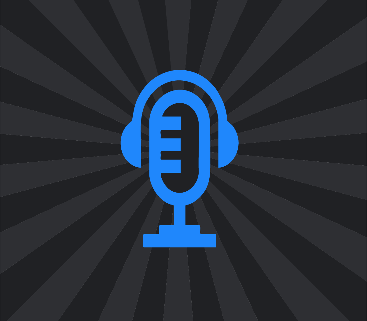 Ilustración de un micrófono y unos auriculares en color azul