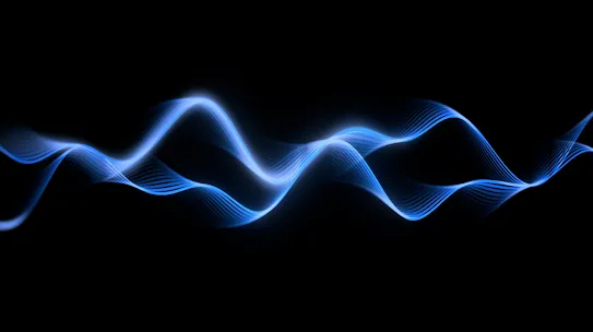 A blue, wave-like shape against a black background.