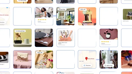 A collage of products showing star reviews and price information, like “20% off” and “price drop.”