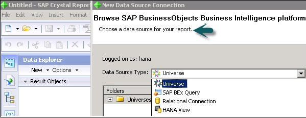 Sources de donnรฉes dans SAP Crystal Reports