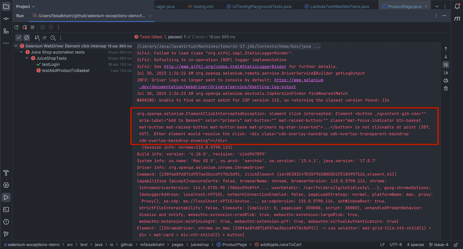 ElementClickInterceptedException