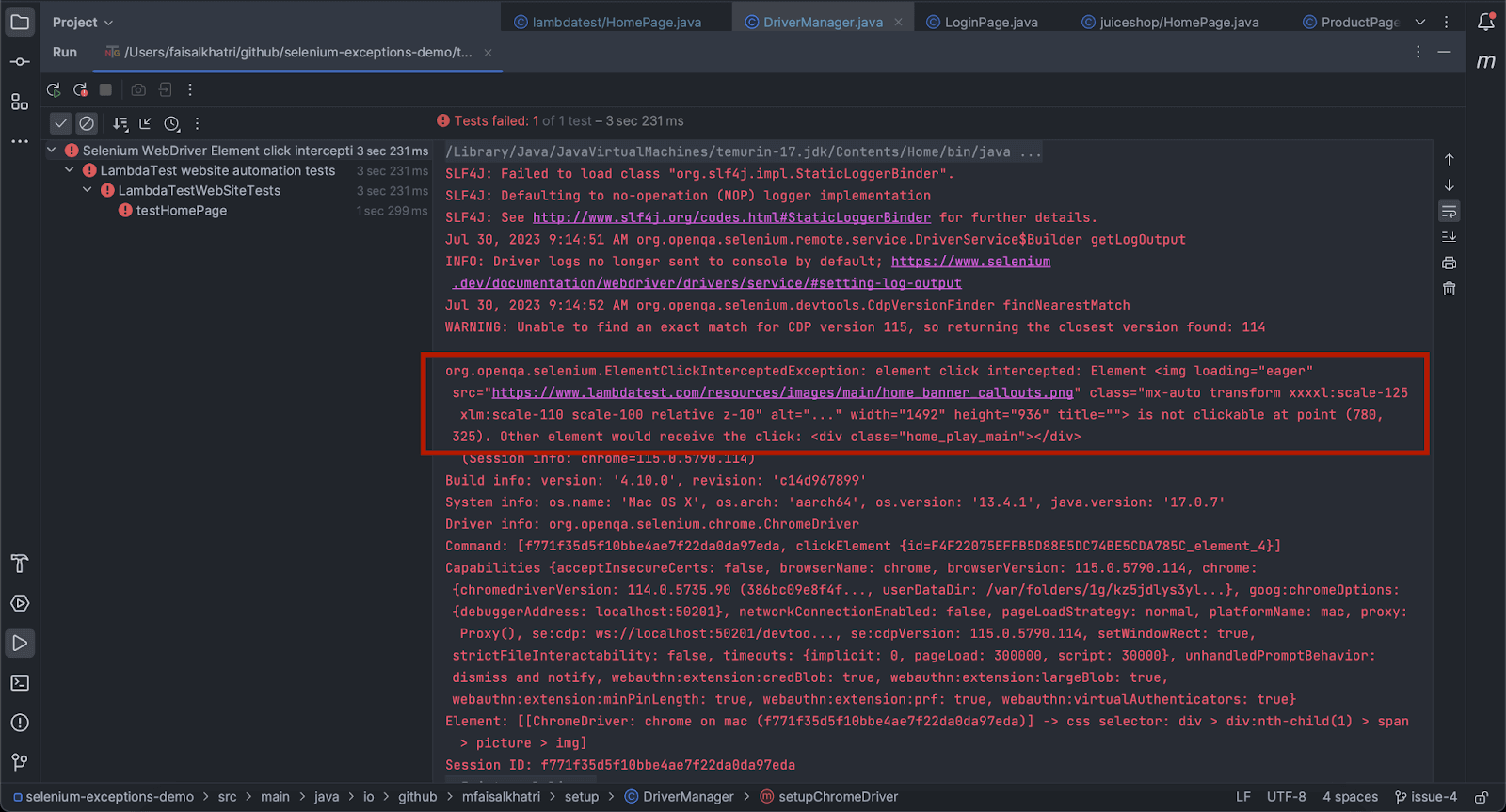 ElementClickInterceptedException in Selenium 2