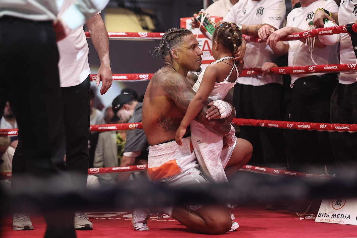 Belgian boxer Ryad Merhy celebrates after winning the WBC world bridgerweight (super cruiserweight) championship boxing match between Belgian Merhy and South African Lerena, at the Charleroi boxing gala, Saturday 30 May 2026, in Charleroi. BELGA PHOTO BRUNO FAHY
