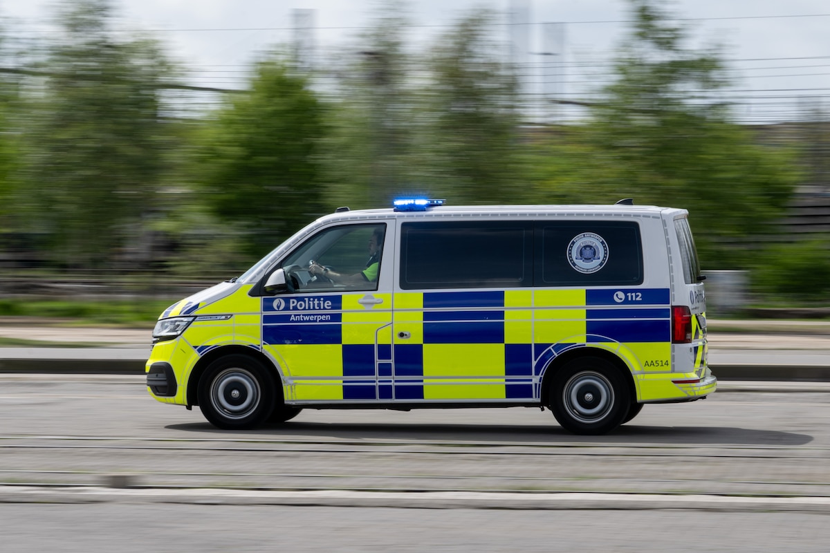 A police vehicle is seen in action during a demonstration exercise and the presentation of the vehicles of the Antwerp police, on Thursday 16 April 2026, in Antwerp. BELGA PHOTO JONAS ROOSENS
