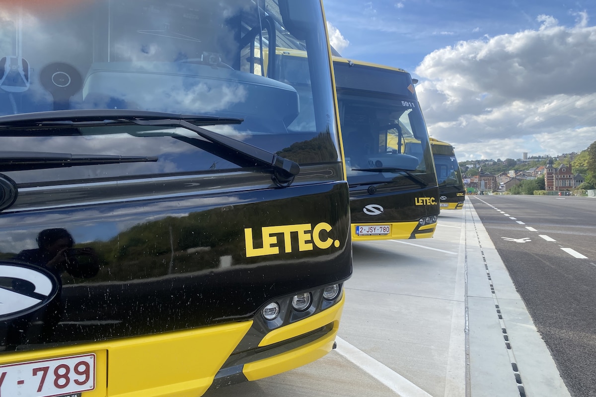Image shows electric vehicles in the new TEC depot, being progressively put into operation on the B2 BUSWAY line, during a press conference dedicated to the progress of Letec's BUSWAY lines in Liège, on Friday 18 September 2026. BELGA PHOTO ANNE GERDAY