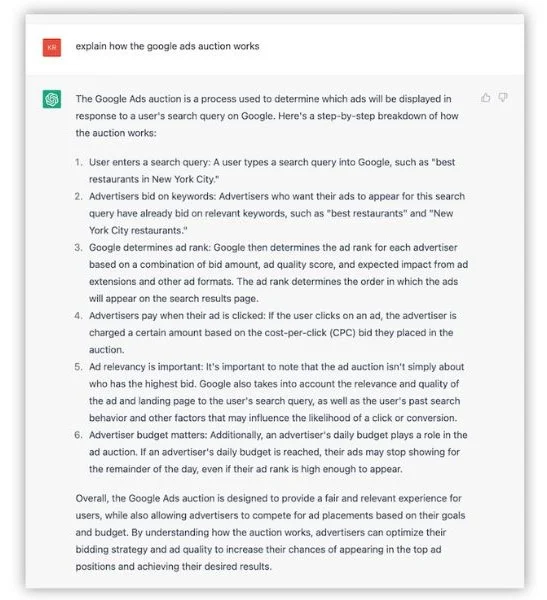 Surprising Google competitors - chatgpt response.